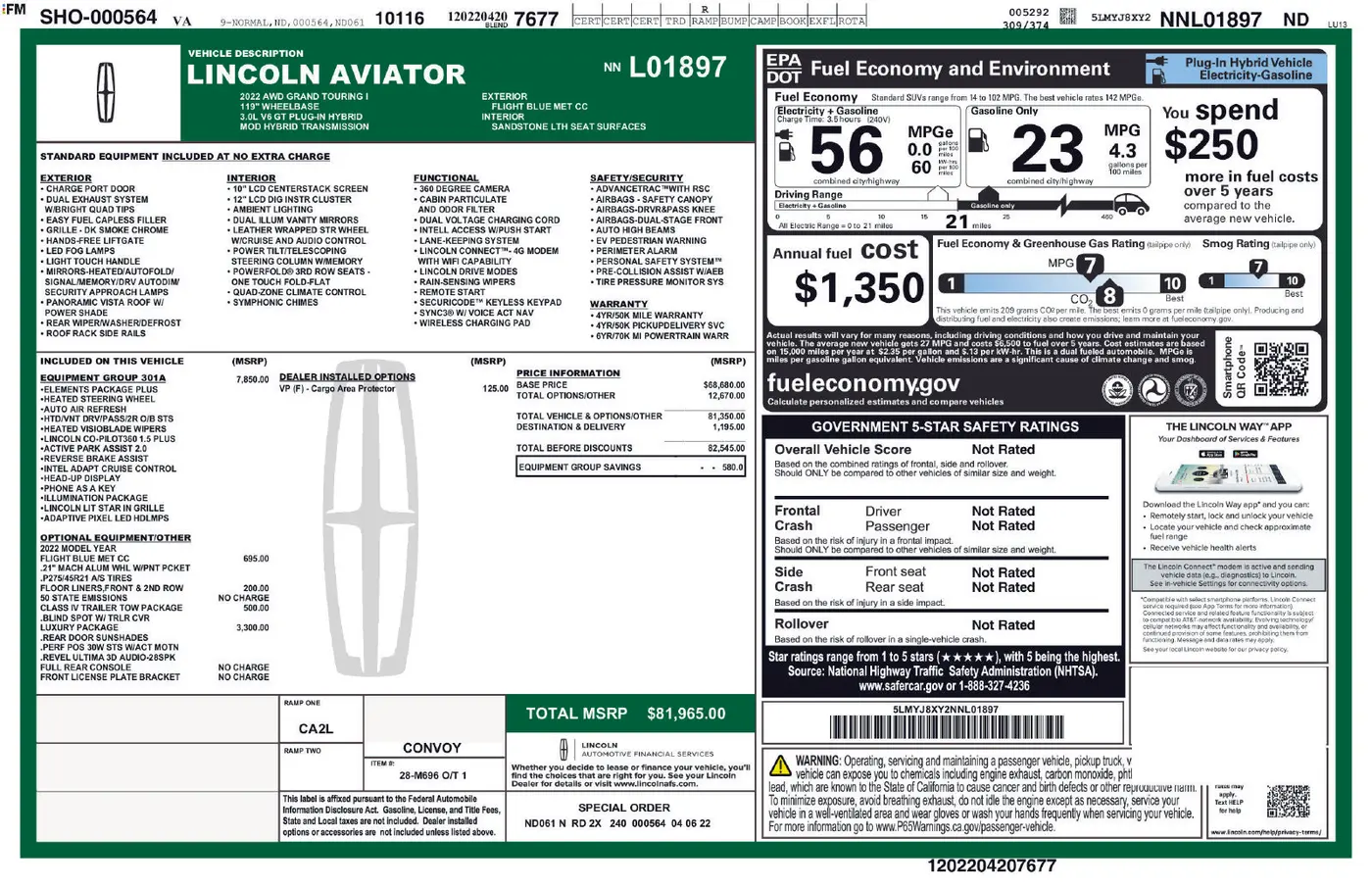 2022 Lincoln Aviator - $38,590