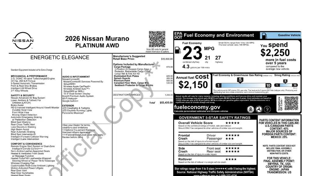 2026 Nissan Murano Platinum