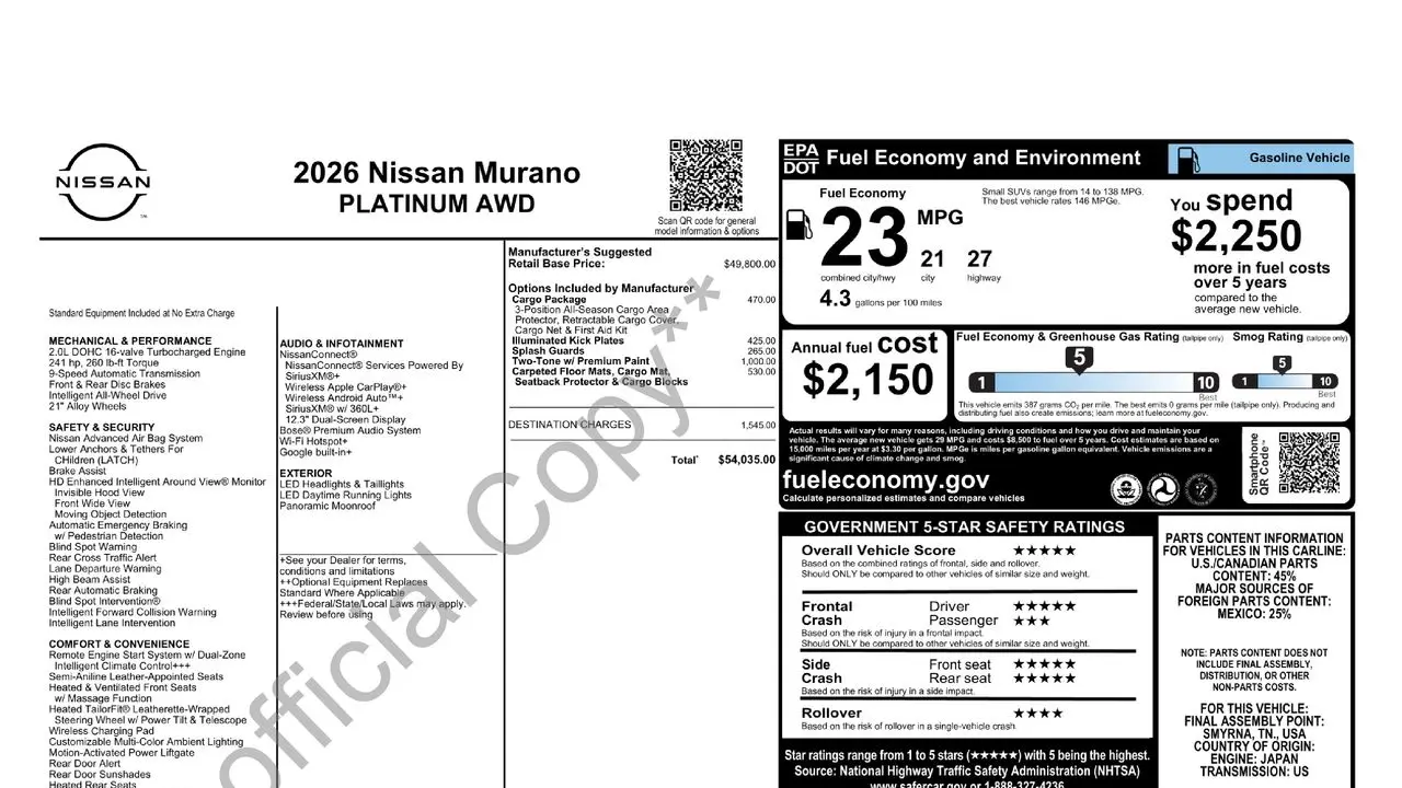 2026 Nissan Murano Platinum