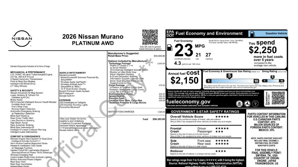 2026 Nissan Murano Platinum