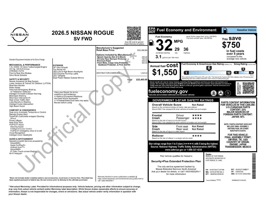 2026 Nissan Rogue - $28,139