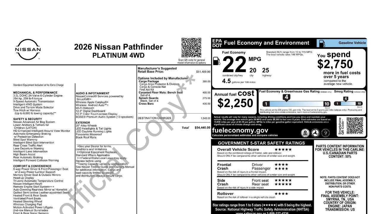 2026 Nissan Pathfinder Platinum