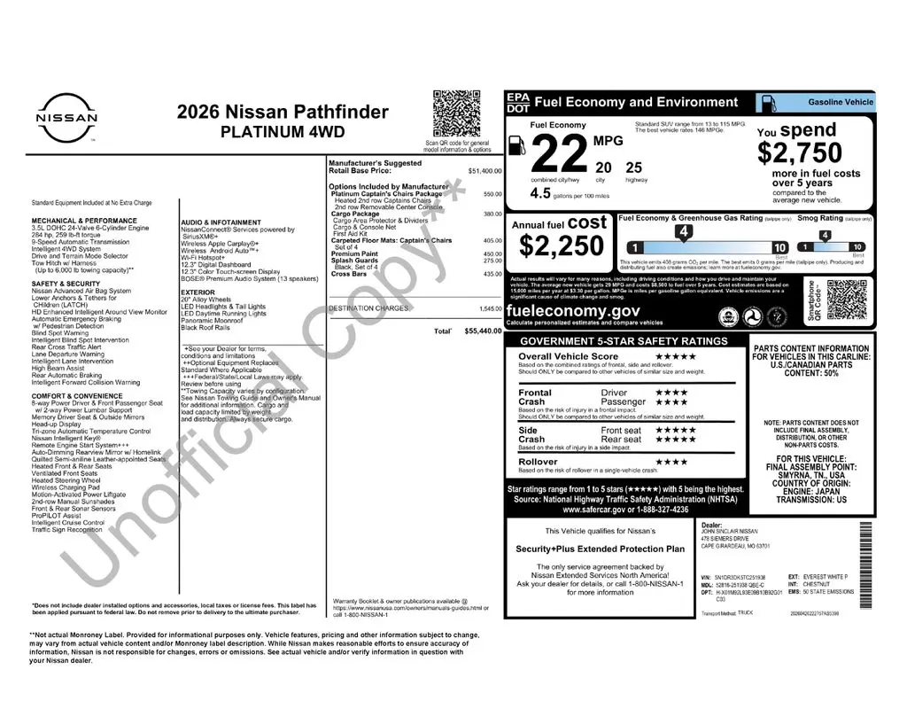 2026 Nissan Pathfinder - $46,598
