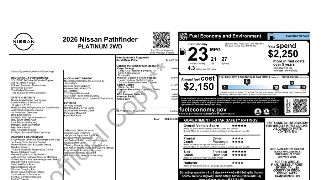 2026 Nissan Pathfinder Platinum