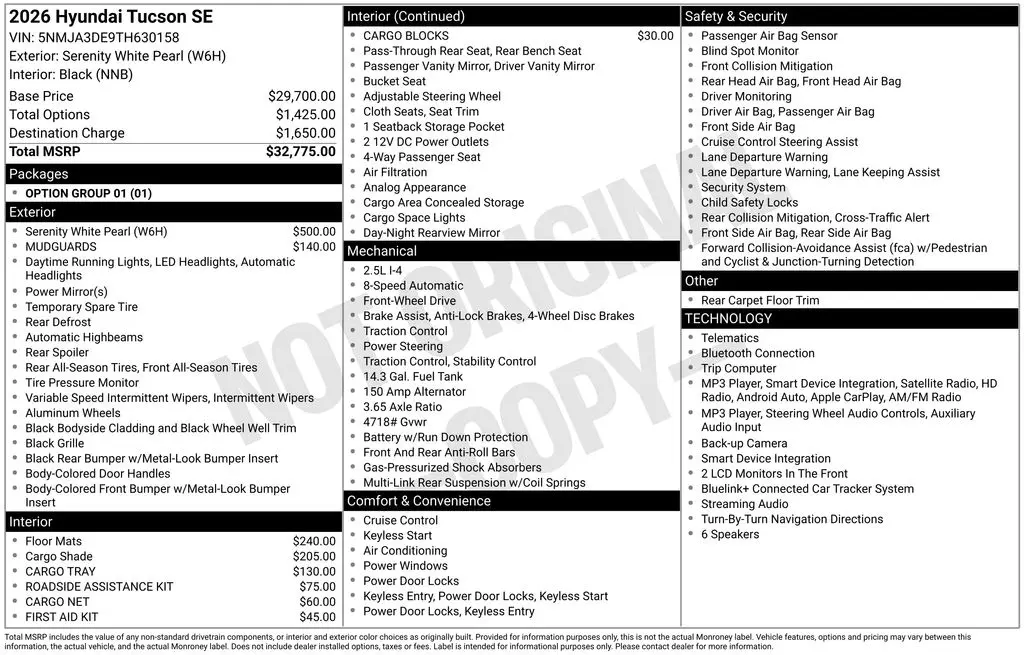 2026 Hyundai Tucson - $27,725