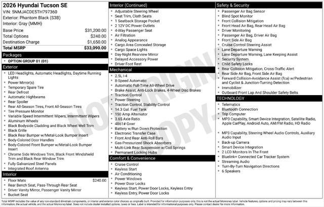 2026 Hyundai Tucson - $31,784
