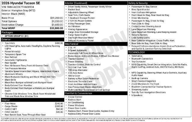 2026 Hyundai Tucson - $27,819