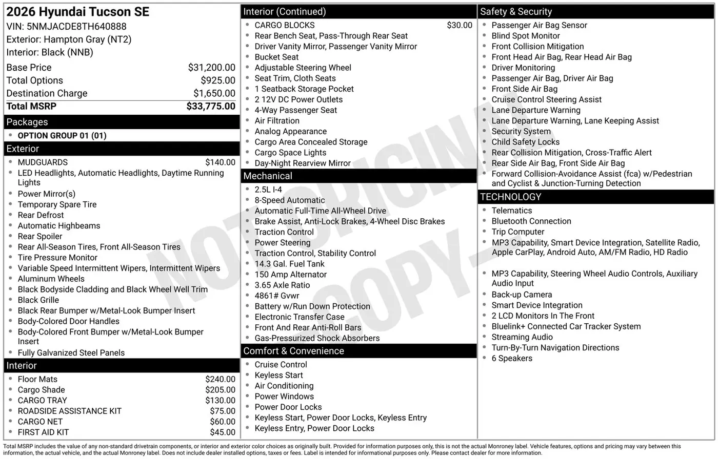 2026 Hyundai Tucson - $27,649