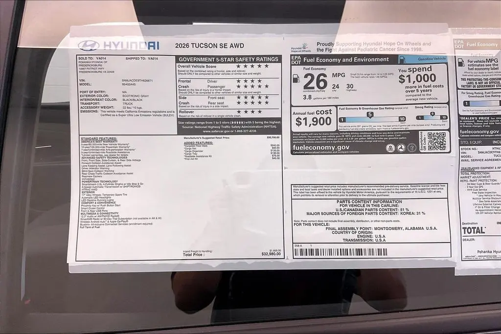 2026 Hyundai Tucson - $27,930