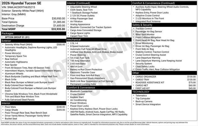 2026 Hyundai Tucson - $27,685