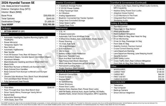 2026 Hyundai Tucson - $29,900