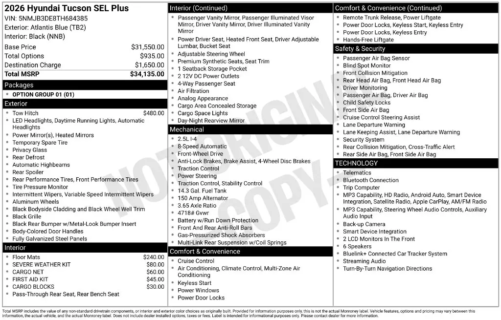 2026 Hyundai Tucson - $26,750