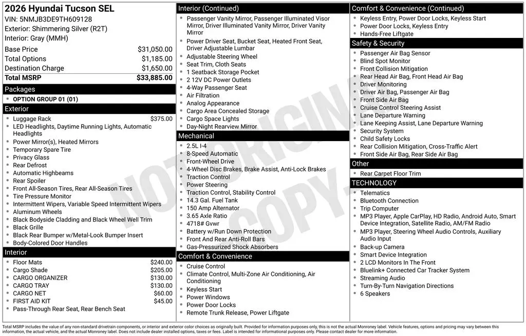2026 Hyundai Tucson - $28,230