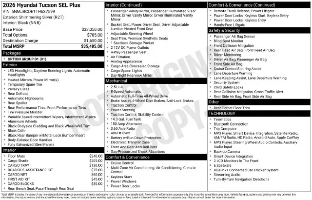 2026 Hyundai Tucson - $27,990