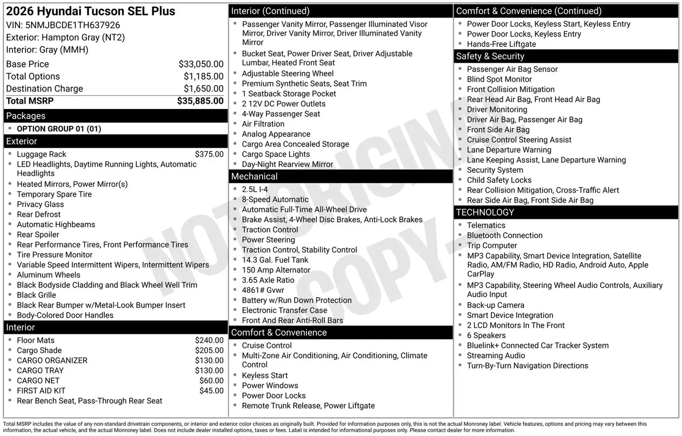 2026 Hyundai Tucson - $27,997