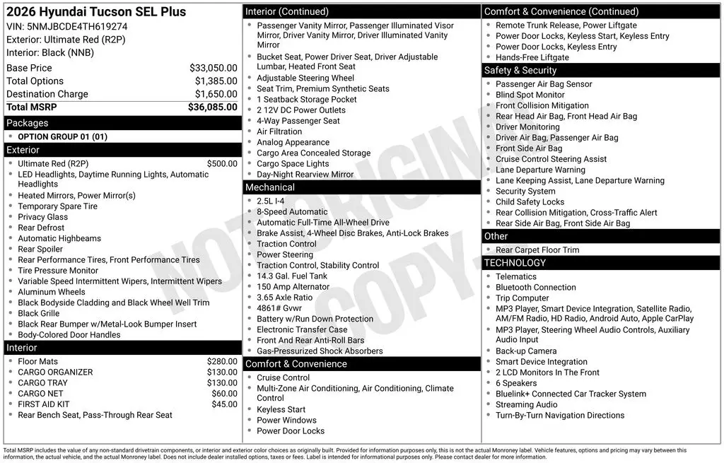 2026 Hyundai Tucson - $26,287