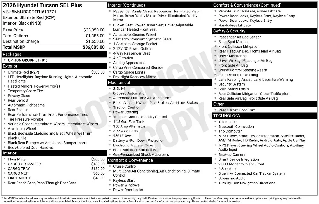 2026 Hyundai Tucson - $25,335