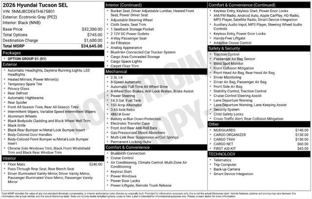 2026 Hyundai Tucson - $28,779