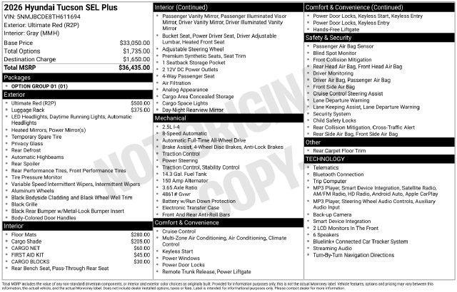2026 Hyundai Tucson - $32,553