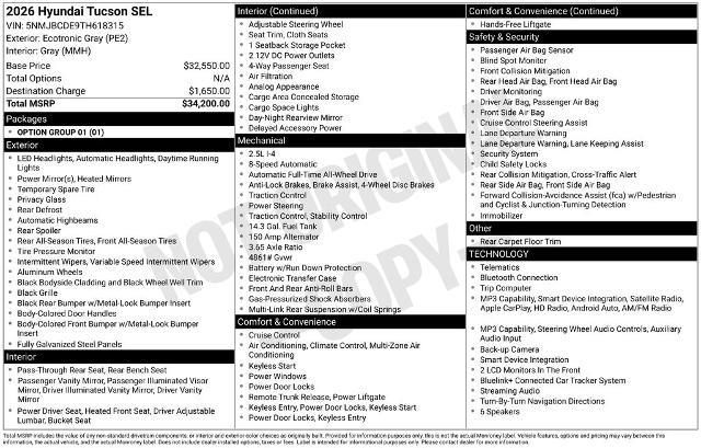 2026 Hyundai Tucson - $25,979