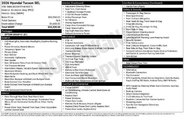 2026 Hyundai Tucson - $25,632