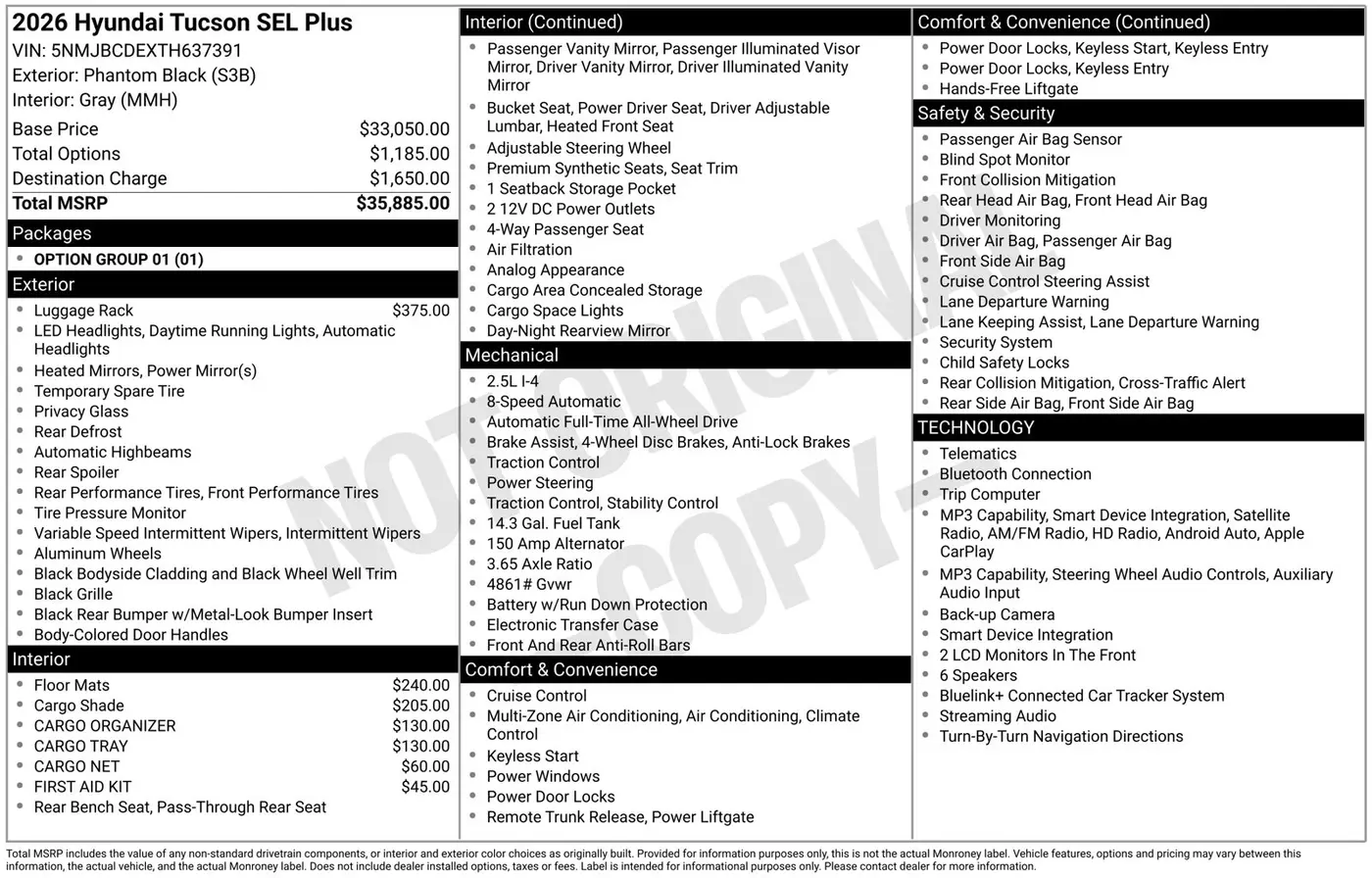 2026 Hyundai Tucson - $28,411