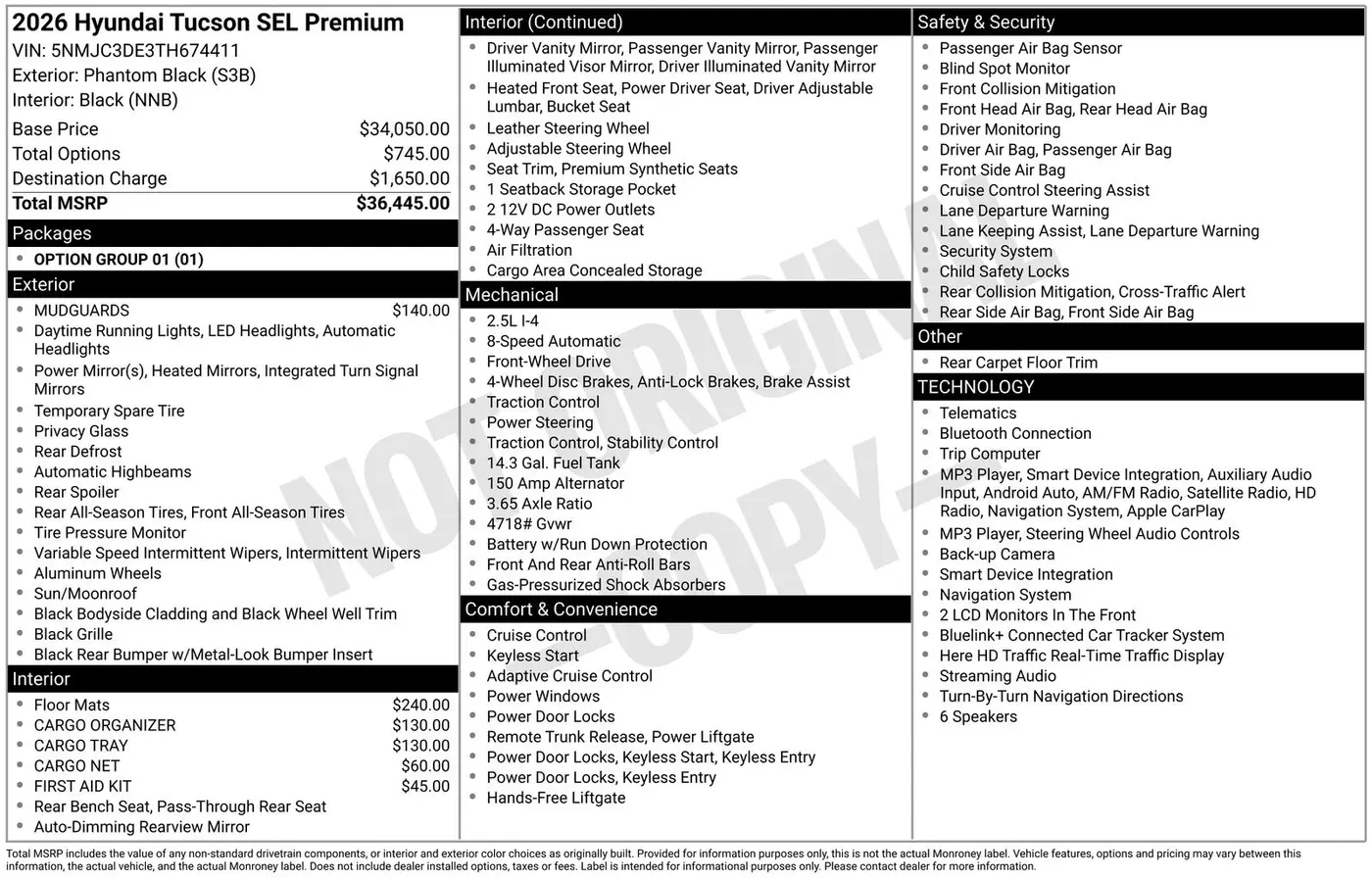 2026 Hyundai Tucson - $29,500