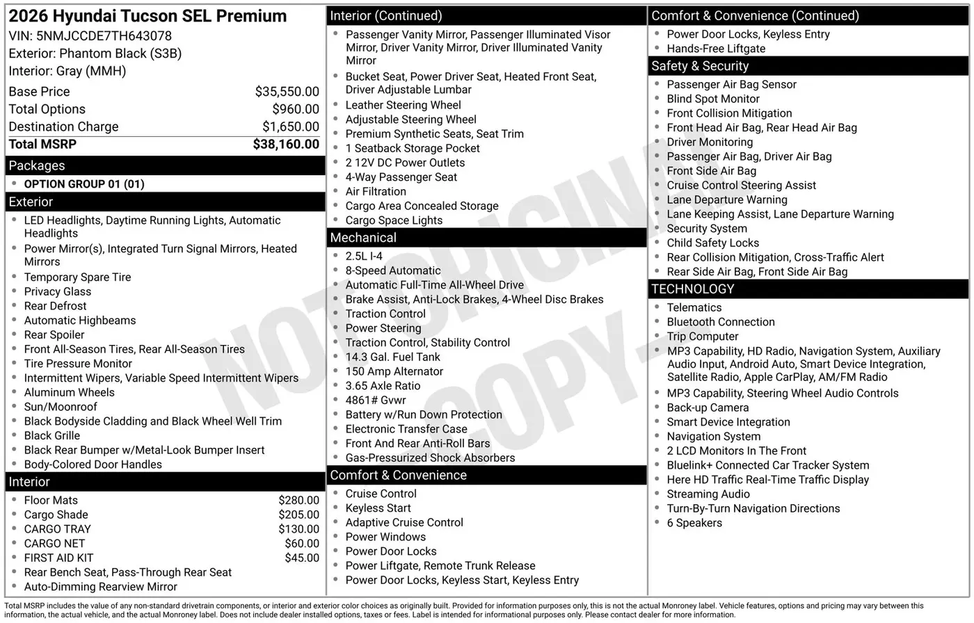 2026 Hyundai Tucson - $31,363