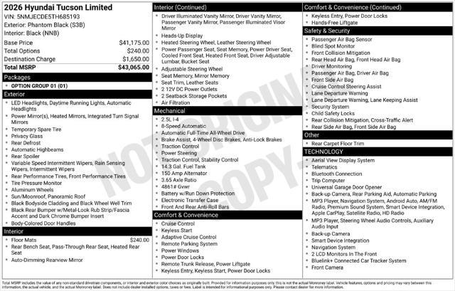 2026 Hyundai Tucson - $40,486