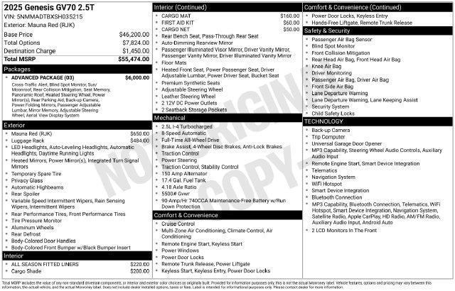 2025 Genesis Gv70 - $42,745