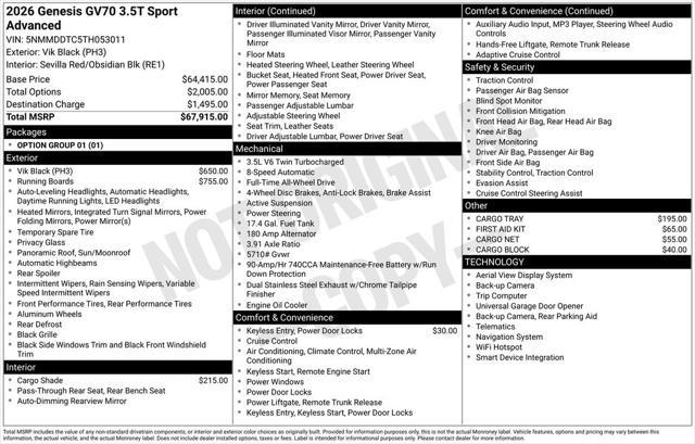 2026 Genesis Gv70 - $57,523