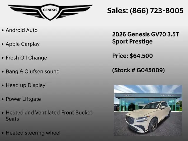 2026 Genesis Gv70 - $64,500