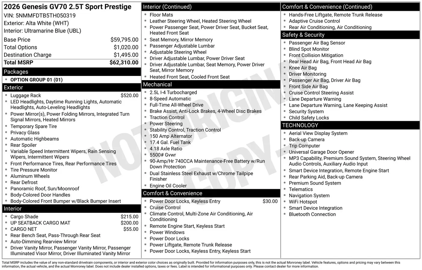 2026 Genesis Gv70 - $51,494
