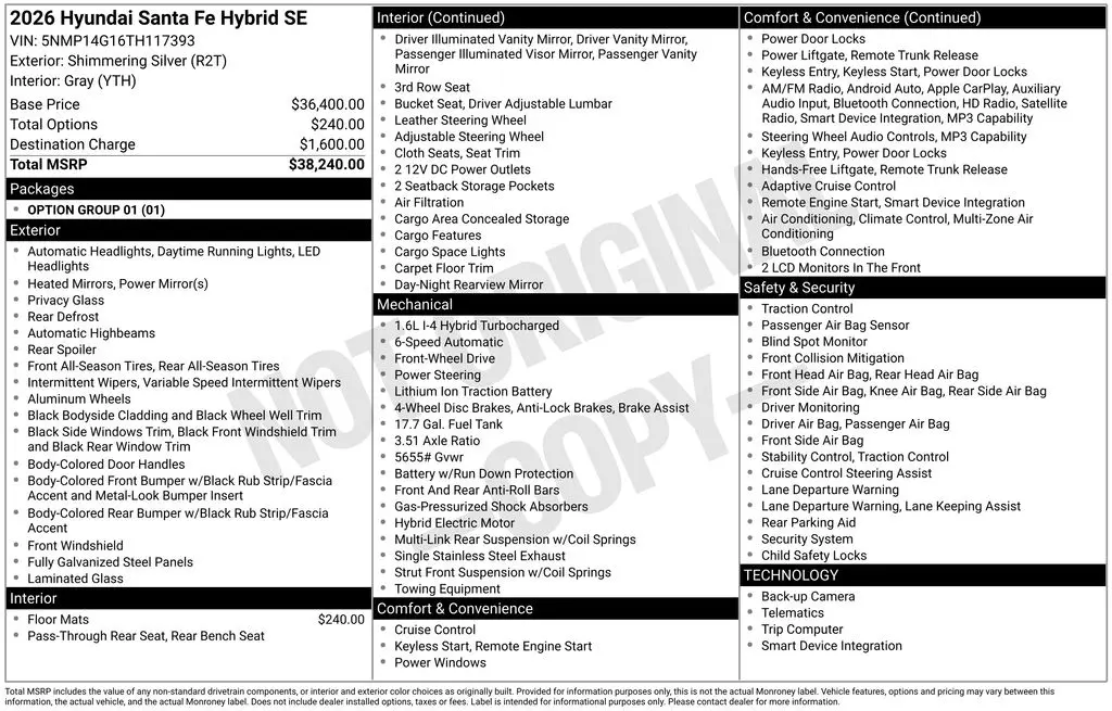 2026 Hyundai Santa Fe - $36,740