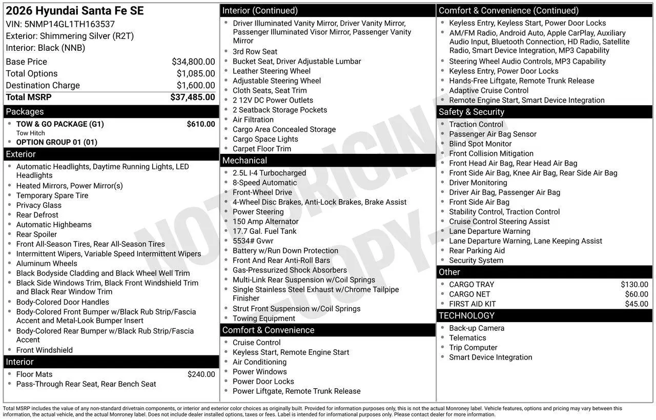 2026 Hyundai Santa Fe - $30,888