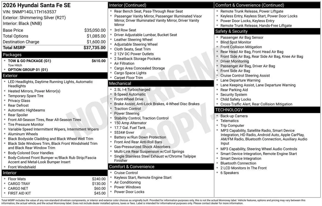 2026 Hyundai Santa Fe - $30,888