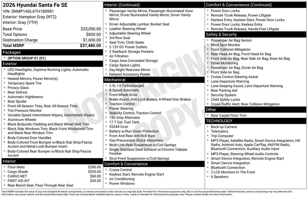 2026 Hyundai Santa Fe - $29,900