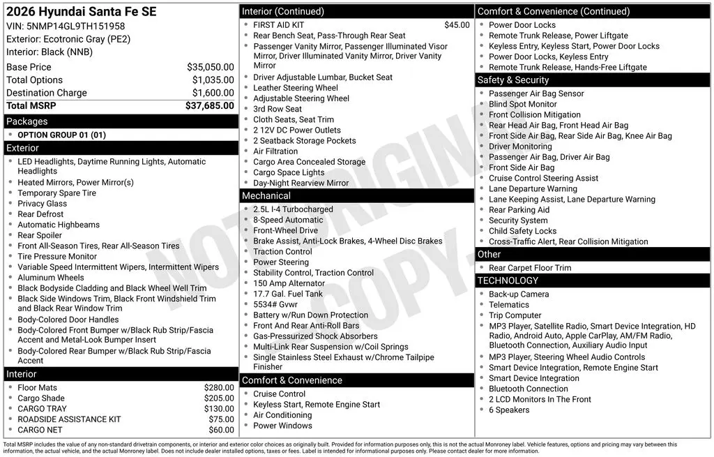 2026 Hyundai Santa Fe - $27,131