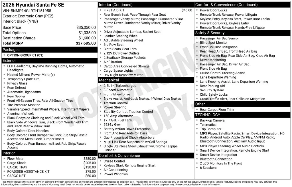 2026 Hyundai Santa Fe - $26,819