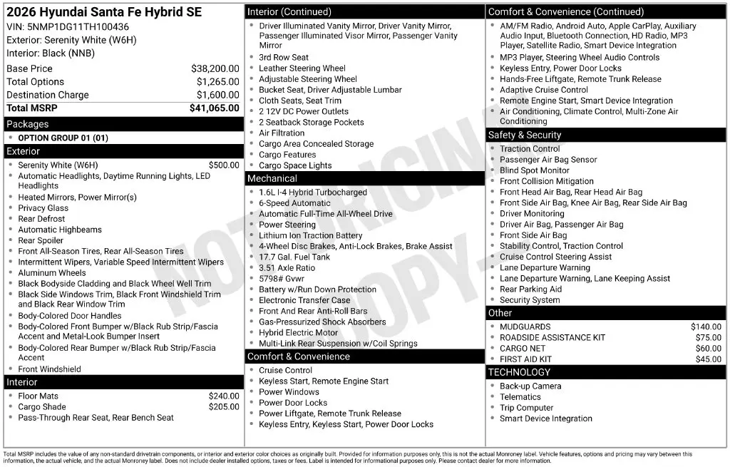 2026 Hyundai Santa Fe - $37,429