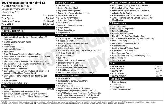 2026 Hyundai Santa Fe - $36,282