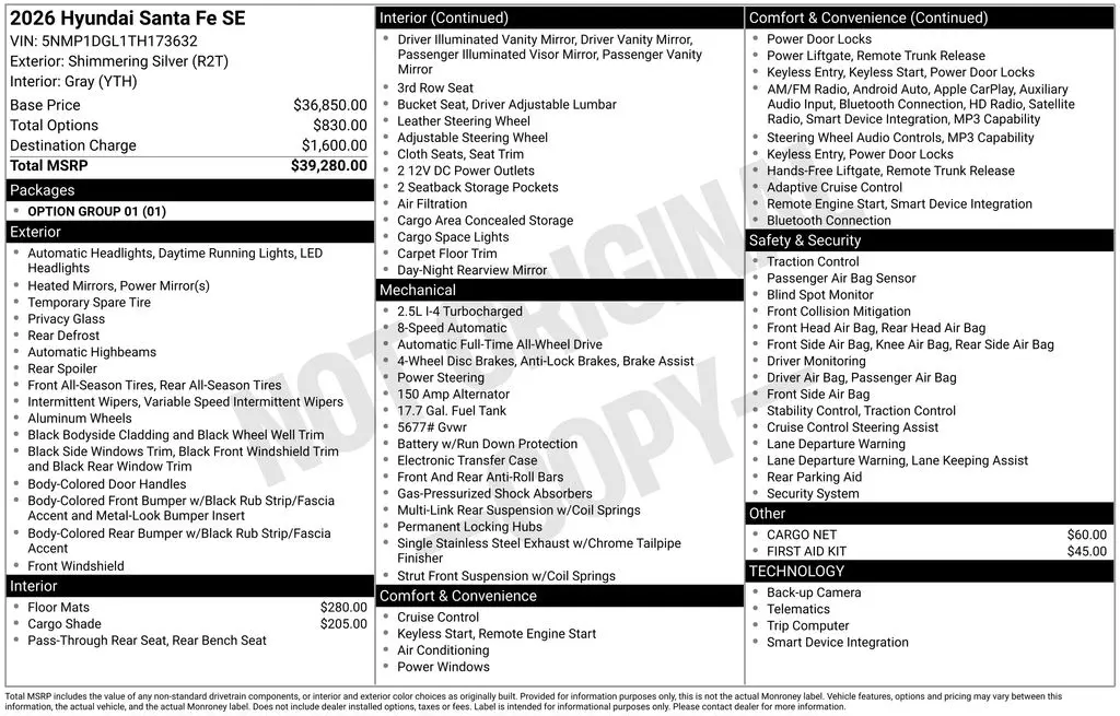 2026 Hyundai Santa Fe - $30,444