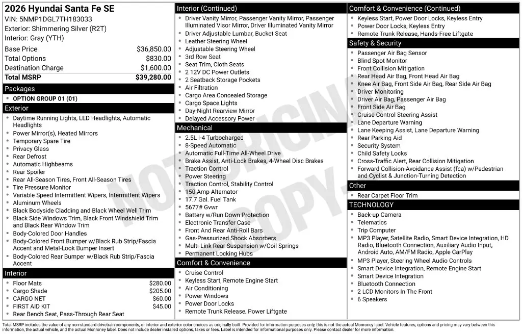 2026 Hyundai Santa Fe - $30,999