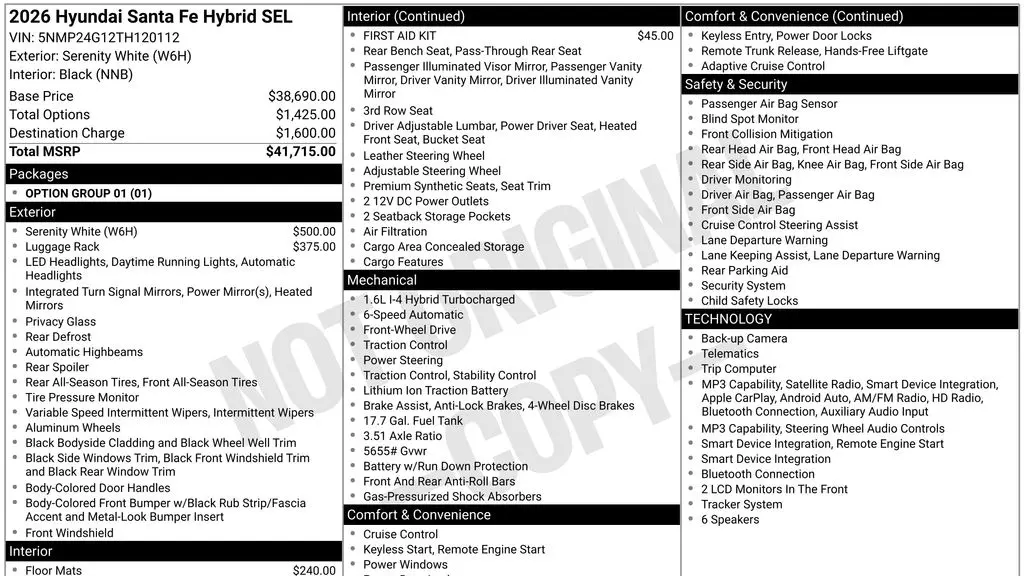 2026 Hyundai SANTA FE Hybrid SEL