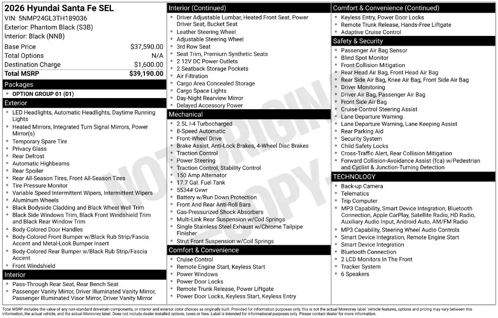 2026 Hyundai Santa Fe - $32,698