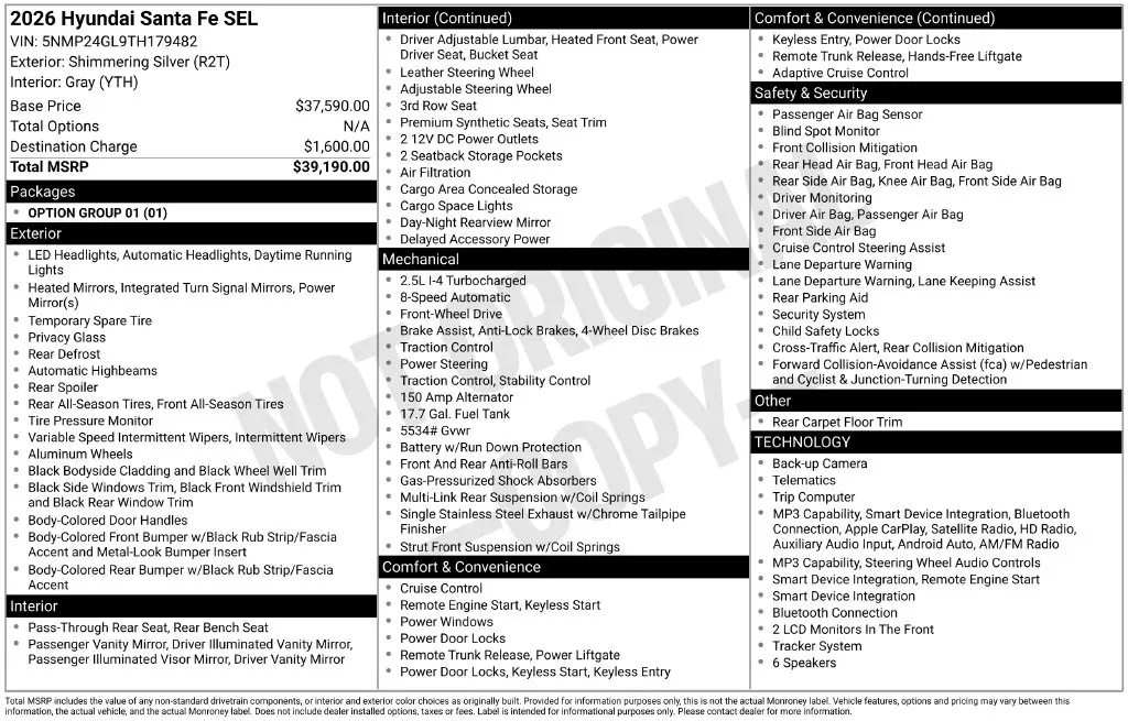 2026 Hyundai Santa Fe - $25,800
