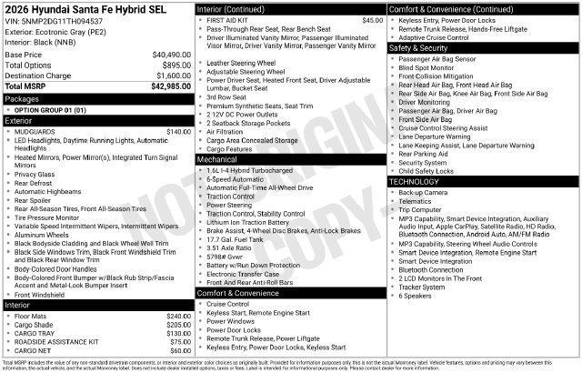 2026 Hyundai Santa Fe - $40,410
