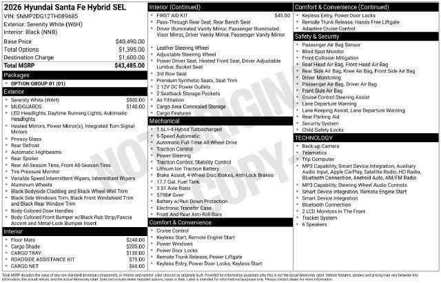 2026 Hyundai Santa Fe - $40,887