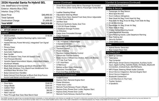 2026 Hyundai Santa Fe - $37,991