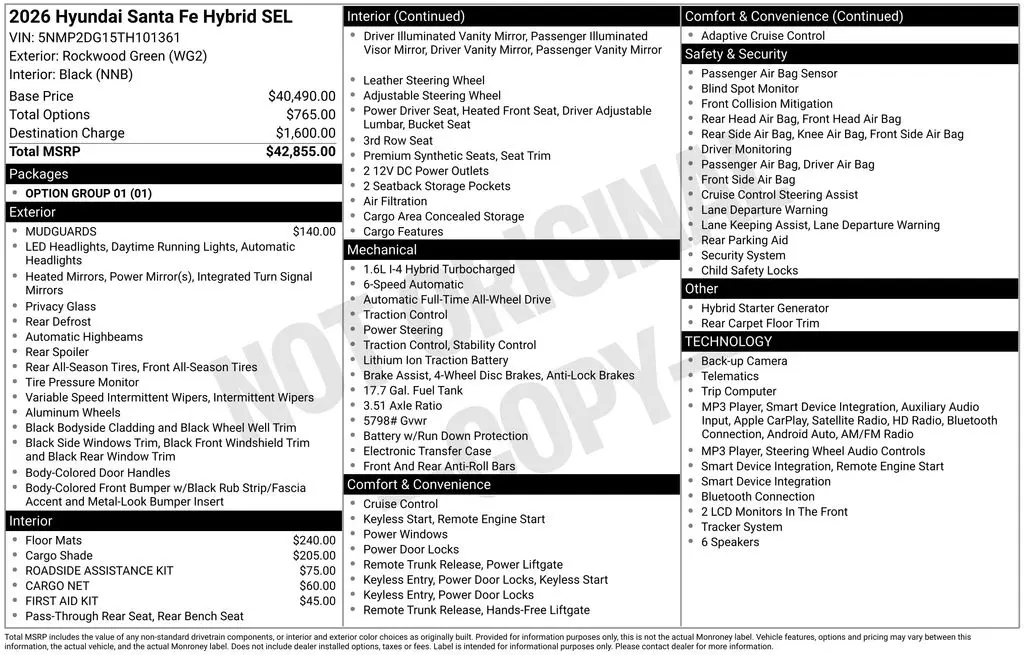 2026 Hyundai Santa Fe - $37,705